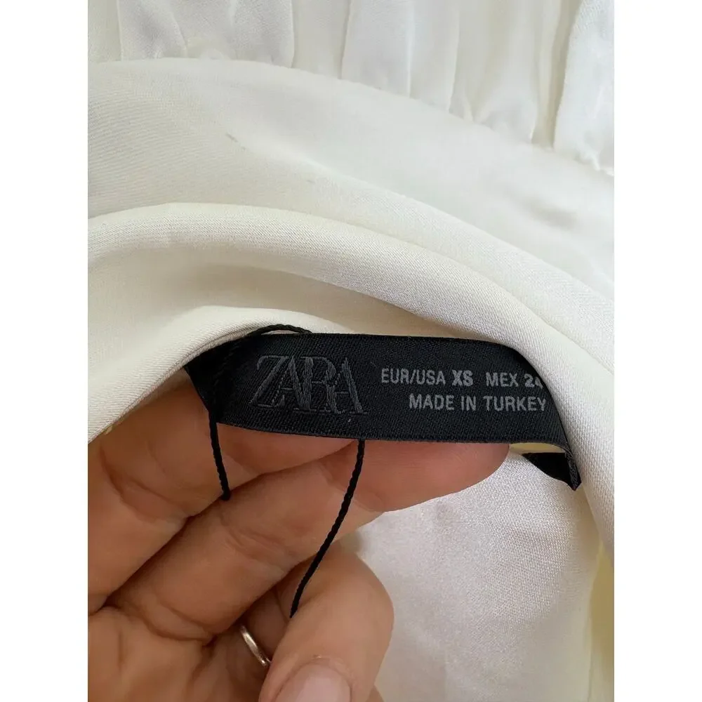 Zara White Satin High Neck Cowl Back Top Size XS Draped Tie Back Quiet Luxury